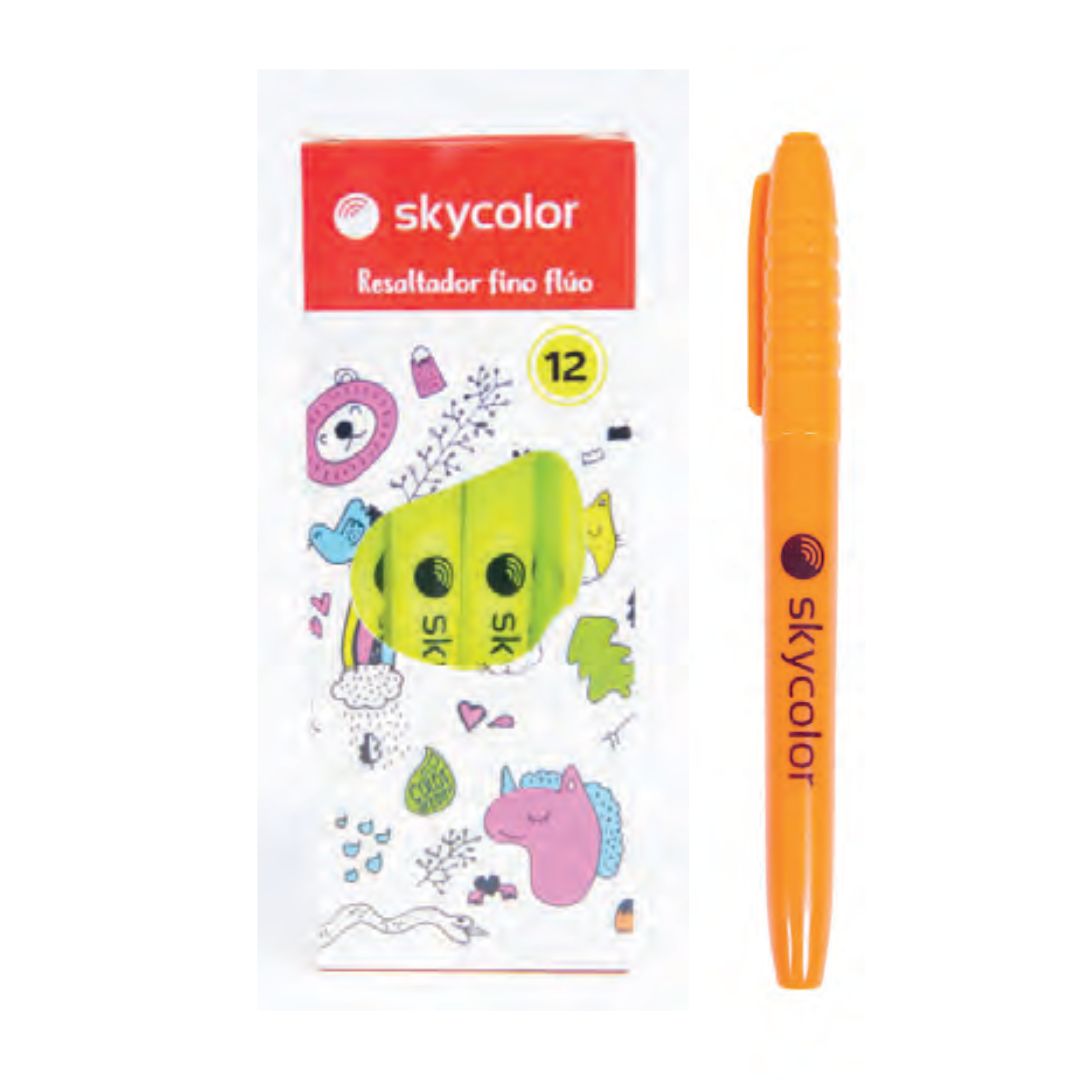 Resaltador fino flúo Amarillo/Verde/Naranja/Celeste x 12 unid.