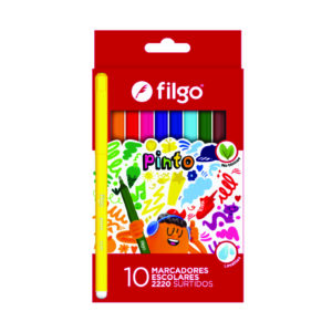 Pack x 12 estuches Marcador escolar Pinto 2220 Filgo (fibra) x 10 colores surtidos