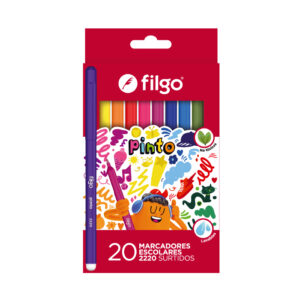 Pack x 12 estuches Marcador escolar Pinto 2220 Filgo (fibra) x 20 colores surtidos
