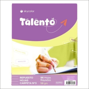 Repuesto 96 hojas 58 Grs. Rayadas Talento Skycolor